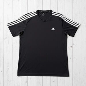 Adidas Men’s Large 3-Stripe Essentials Single Jersey Tee Black/White EUC